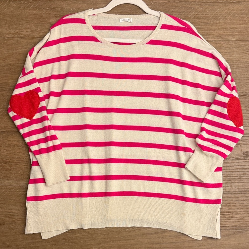 Classic Scoop-Neck Stripe Sweater by MERSEA — Cream & Pink